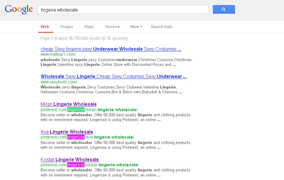 12. Lingerie Wholesale in Google 3rd page 31.03.2013